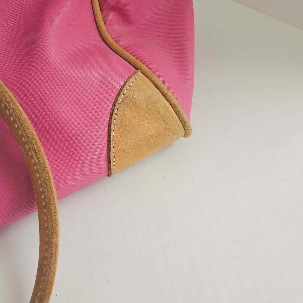 Jon Hart Pink Duffle Bag Medium Leather Trim Canvas Overnight Bag Non-Monogramed - Picture 10 of 13